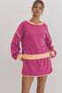 Color Contrast Loose Pullover and Lace-up Waist Skort Set